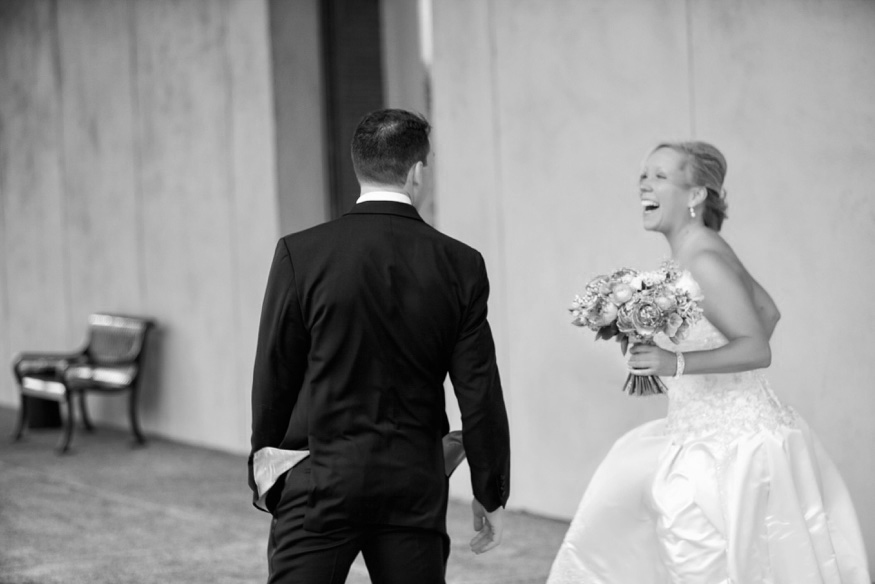Bride and groom first meet before Olde Bar Philadelphia wedding.